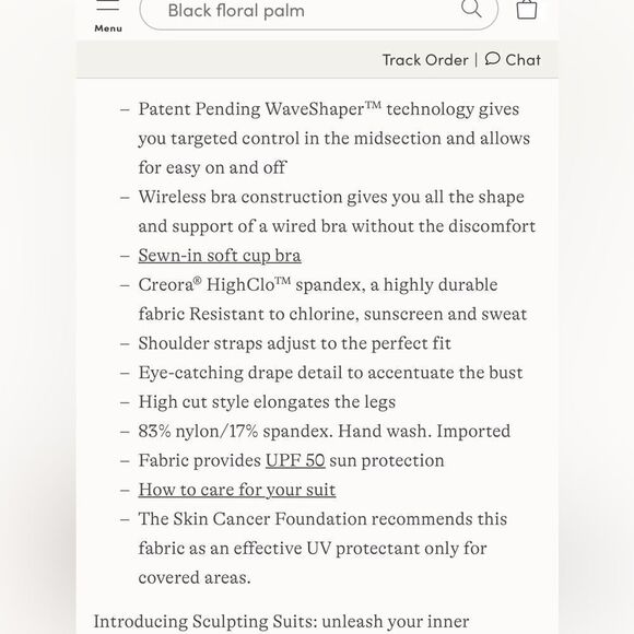 Land's End 1 piece suit chlorine resist targeted sculpting black floral palm Var - Picture 8 of 9